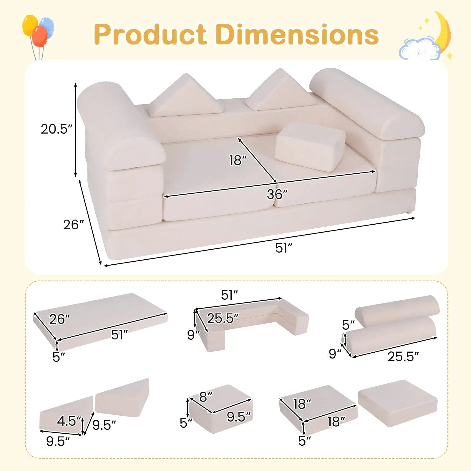 9-Piece Climb and Crawl Foam and Floor Playset with Breathable Suede Fabric by DirectDeals