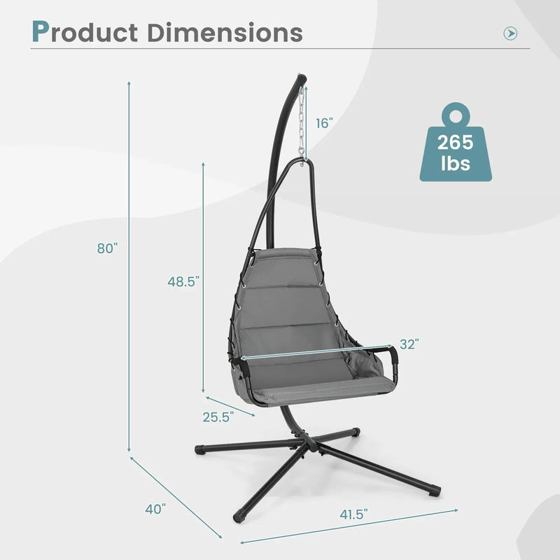 Hanging Chair with Stand and Extra Large Padded Seat-Gray by DirectDeals