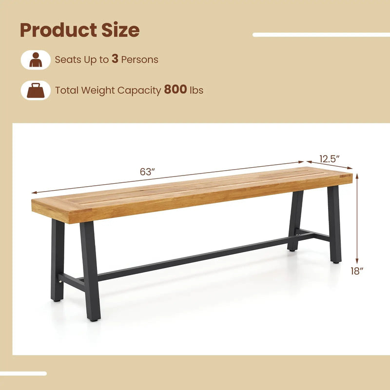 63 Inch 3-Person Acacia Patio Wood Outdoor Backless Bench by DirectDeals