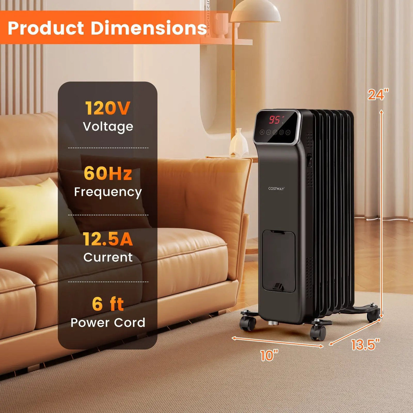 1500W Oil Filled Radiator Heater with Remote Control 3 Modes 24H Timer by DirectDeals