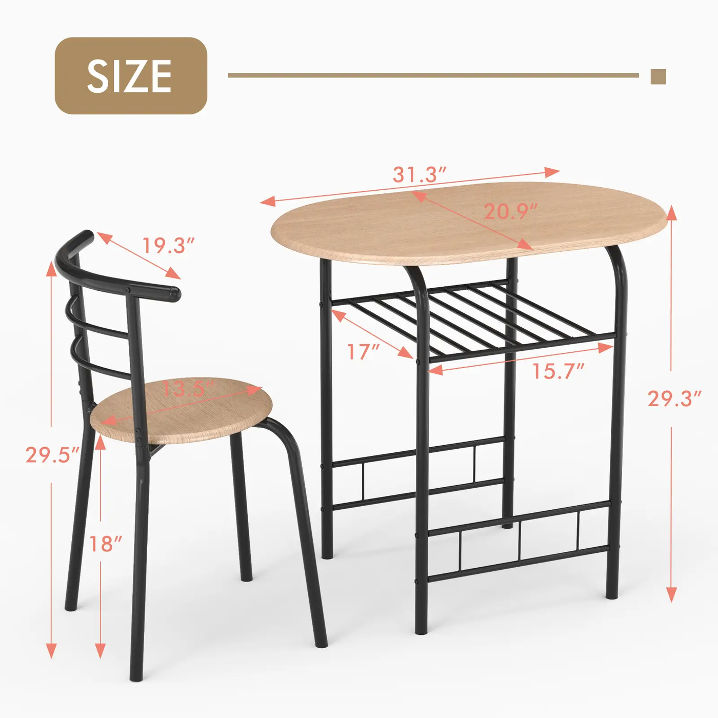 3 pcs Home Kitchen Bistro Pub Dining Table 2 Chairs Set by DirectDeals