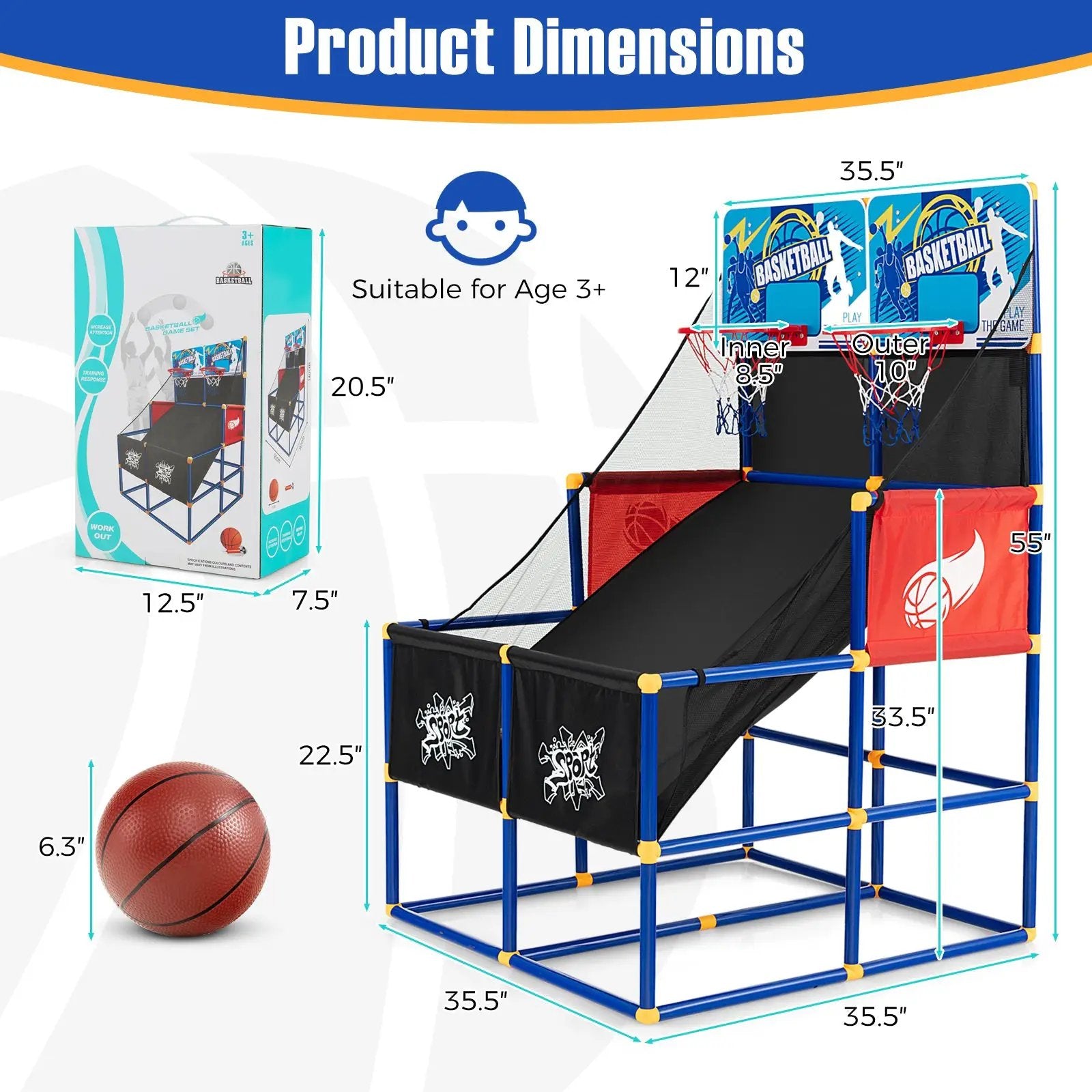 Kids Arcade Basketball Game Set with 4 Basketballs and Ball Pump by DirectDeals