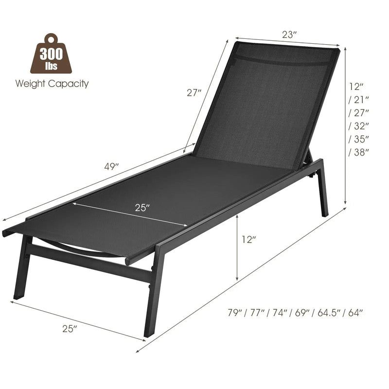 Outdoor Reclining Chaise Lounge Chair with 6-Position Adjustable Back by DirectDeals