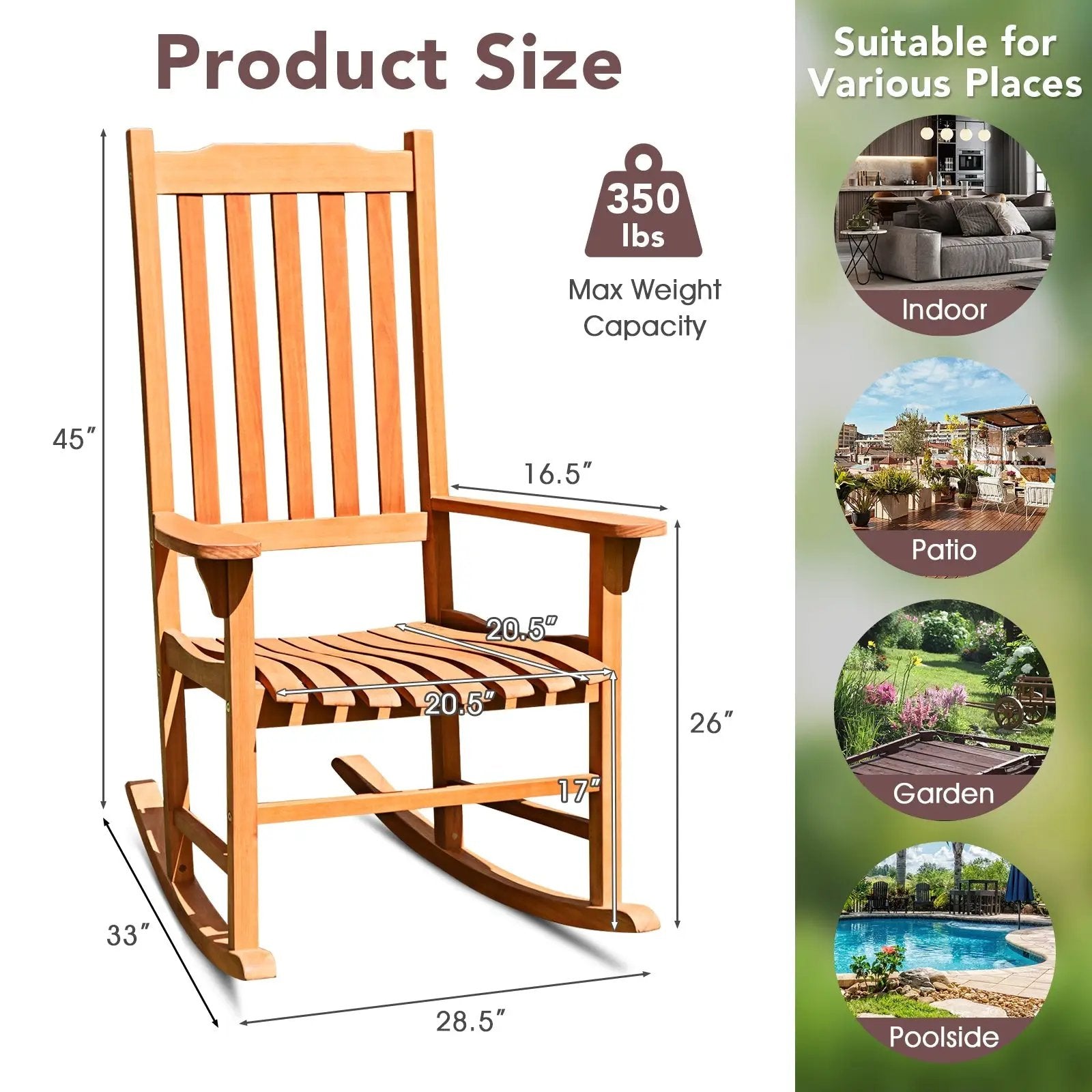 Outdoor Rocking Chair Single Rocker for Patio Deck by DirectDeals
