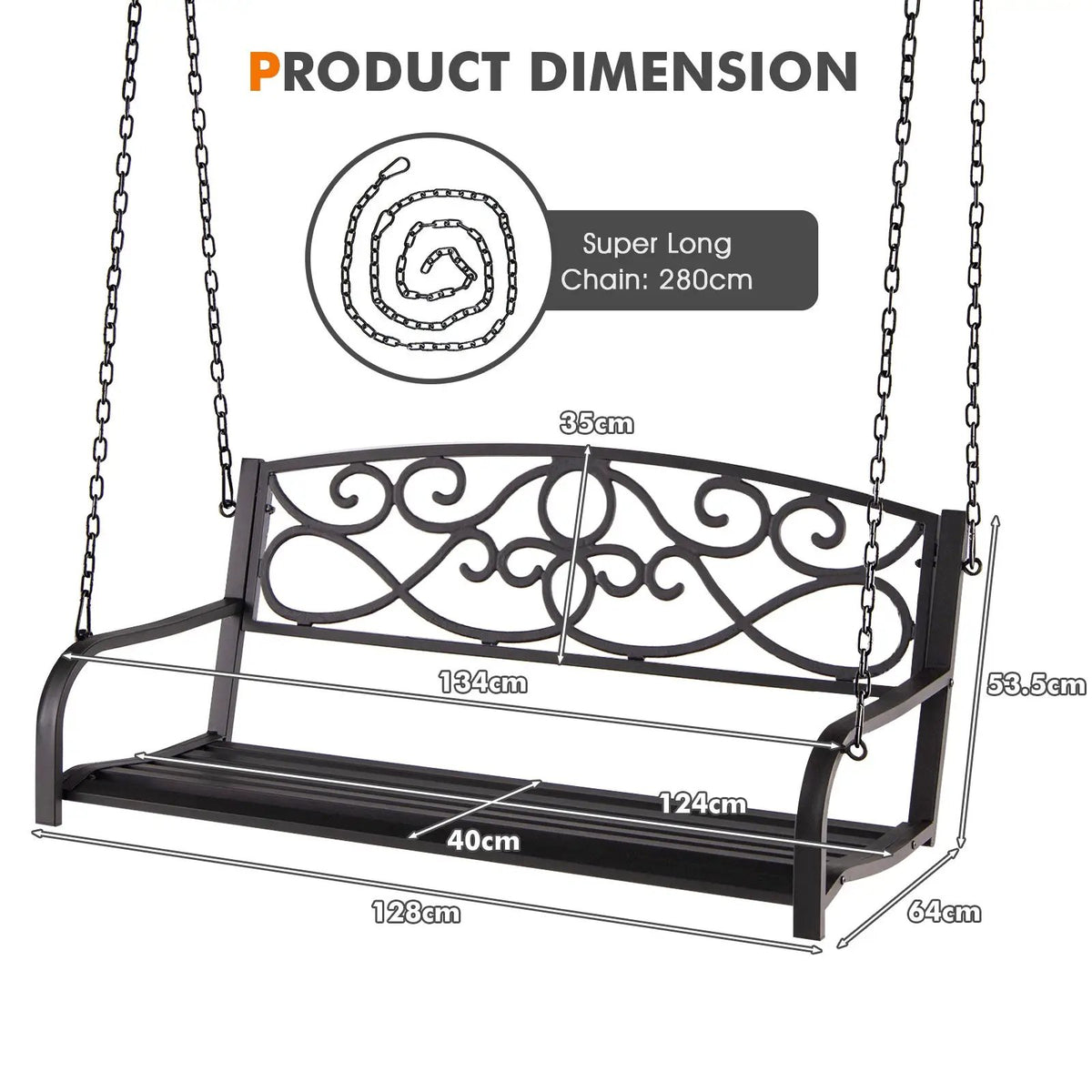 Outdoor 2-Person Metal Porch Swing Chair with Chains by DirectDeals