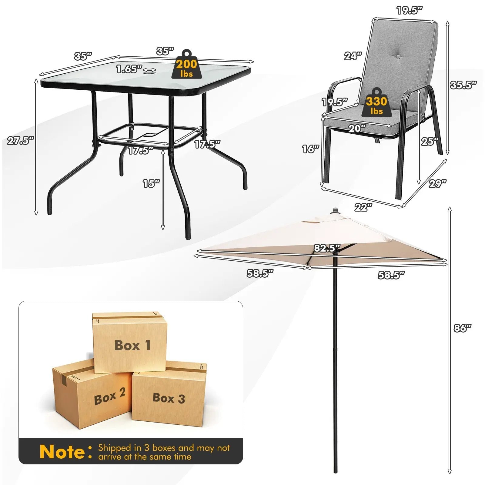 6 Pieces Patio Dining Set with Umbrella and Stackable Cushioned Chairs by DirectDeals