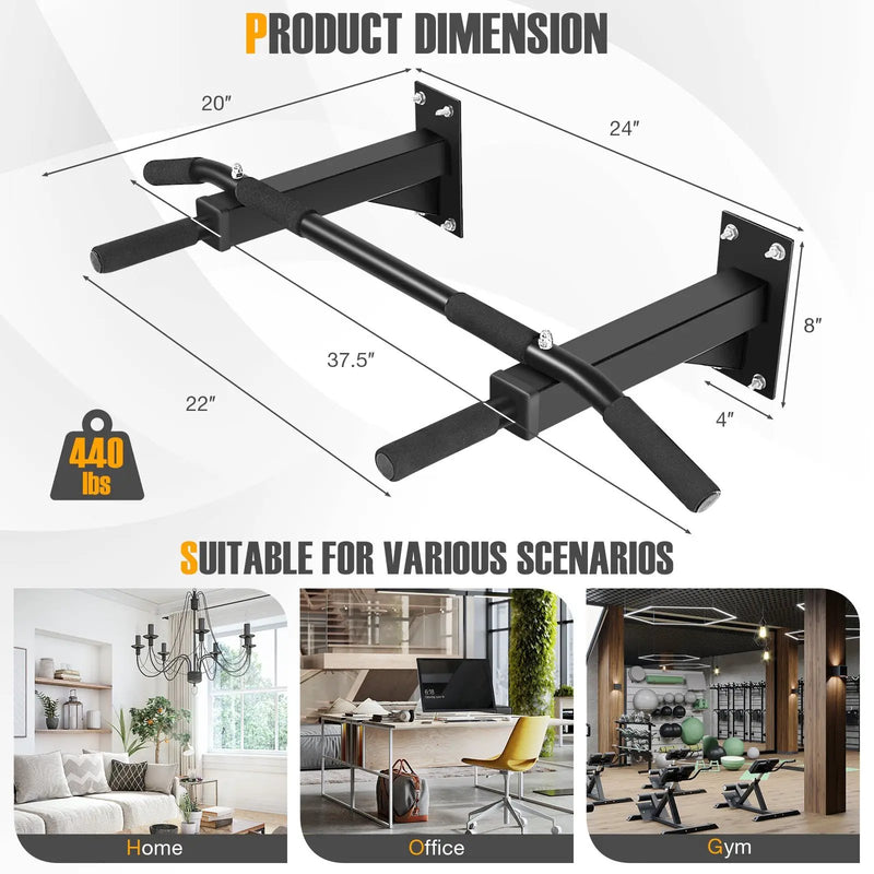 Wall Mounted Multi-Grip Pull Up Bar with Foam Handgrips by DirectDeals