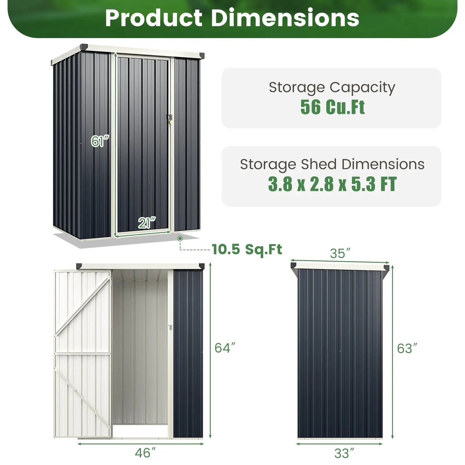 4 x 3 FT Metal Outdoor Storage Shed with Lockable Door-Gray by DirectDeals