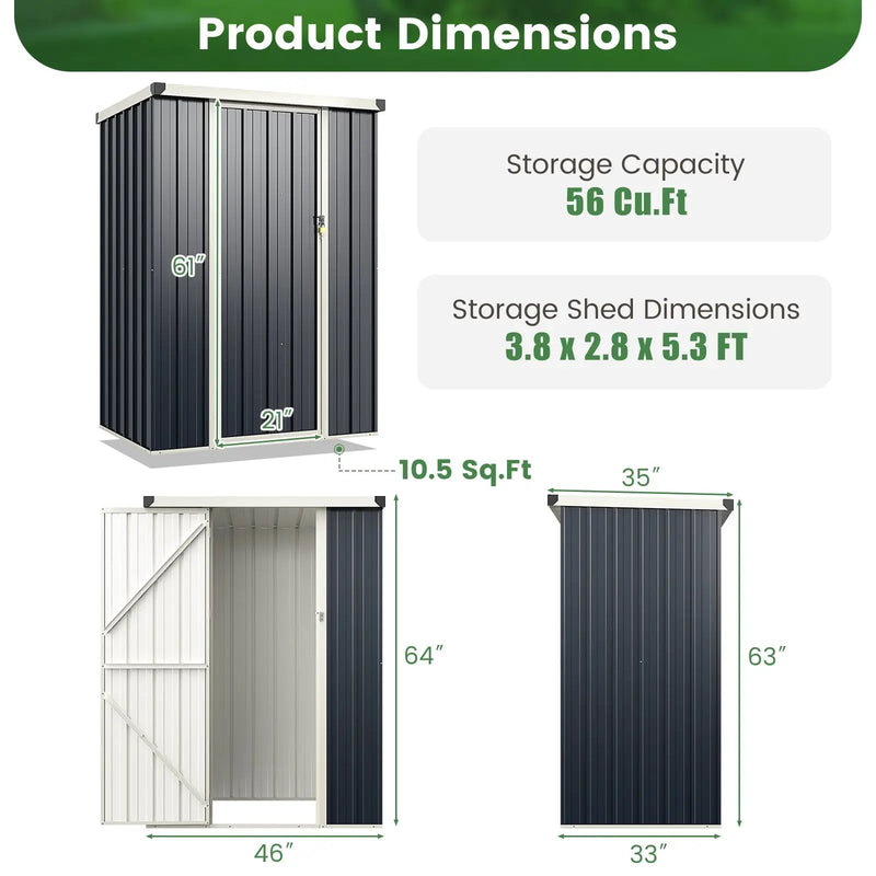 4 x 3 FT Metal Outdoor Storage Shed with Lockable Door-Gray by DirectDeals