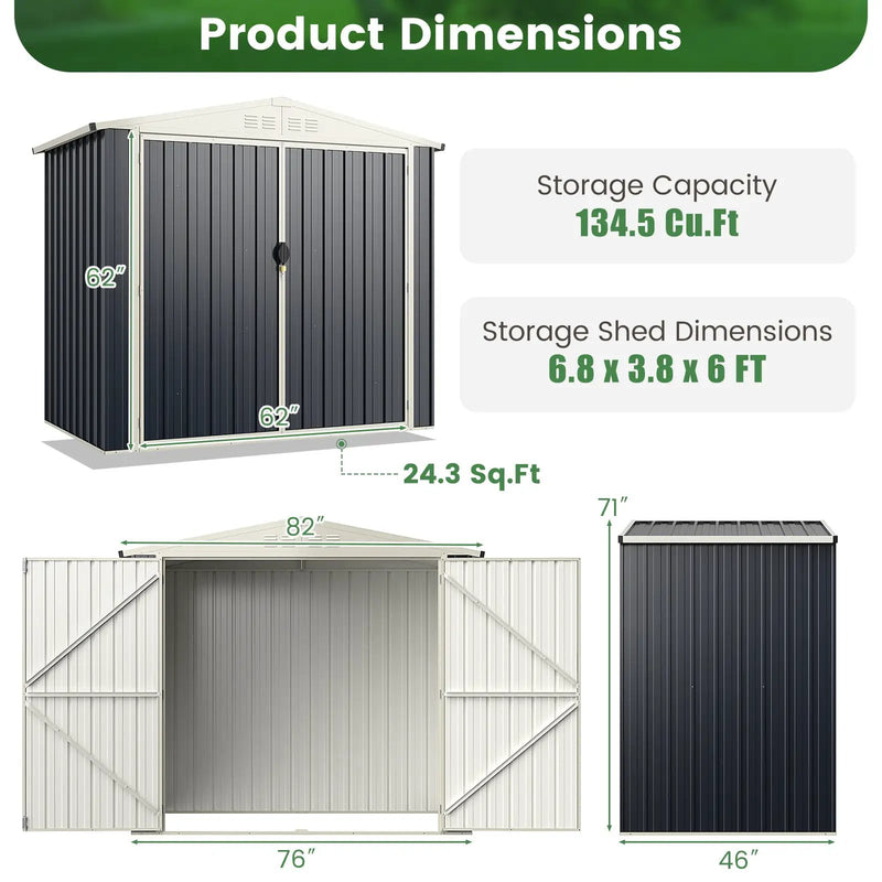 7 x 4 Feet Metal Outdoor Storage Shed with Lockable Door-Gray by DirectDeals