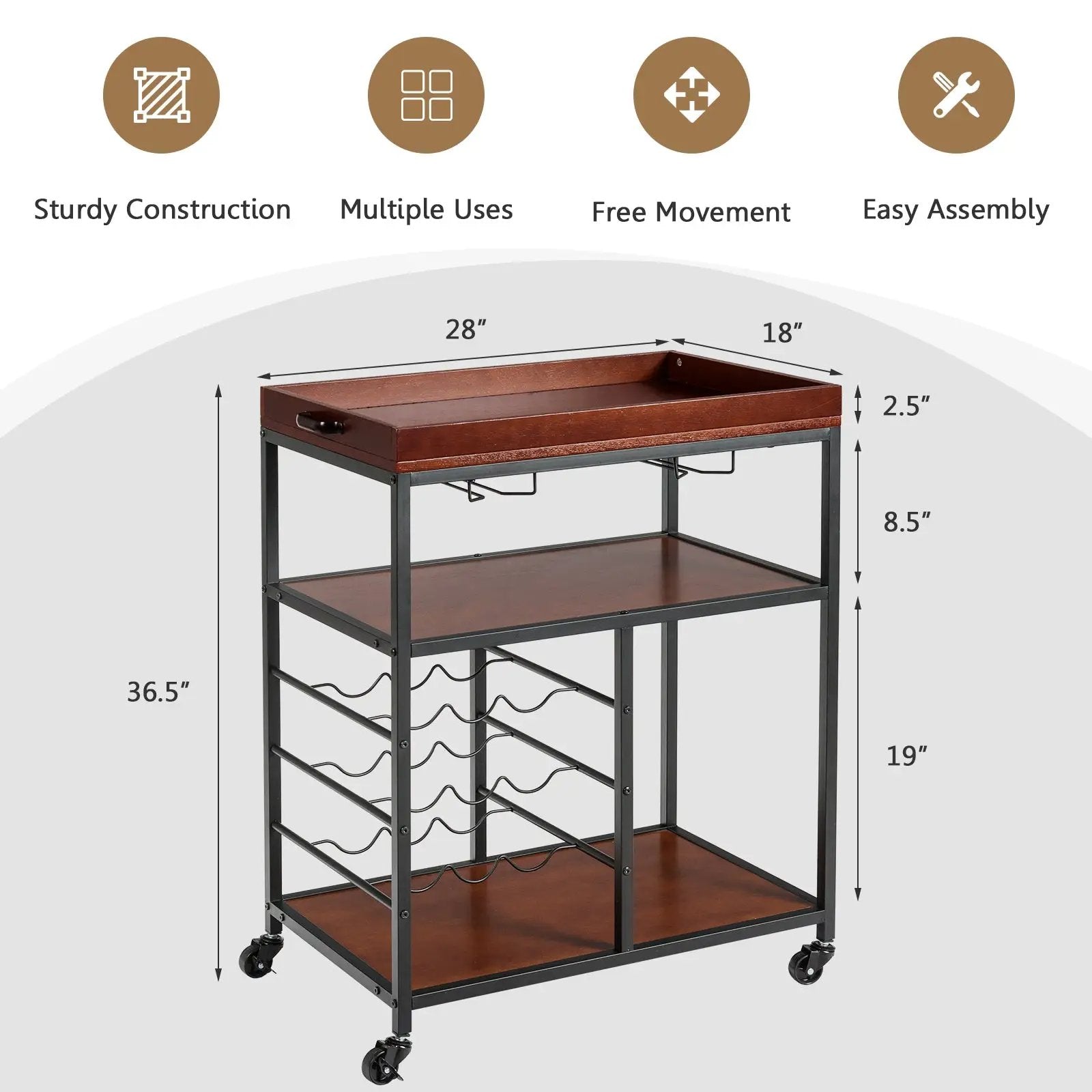 3 Tiers Storage Bar Serving Cart with Wine Rack by DirectDeals