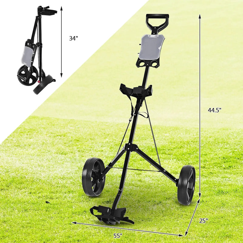 Folding 2 Wheels Push Pull Golf Cart Trolley with Scoreboard by DirectDeals