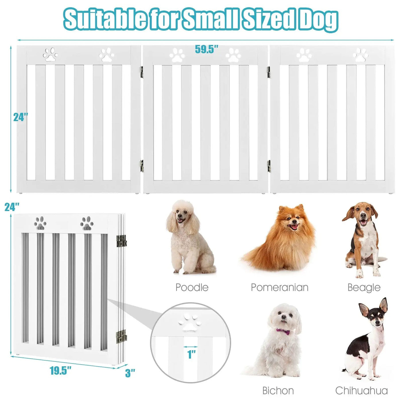 24 Inch Folding Wooden Freestanding Dog Gate with 360¬∞ Flexible Hinge for Pet by DirectDeals