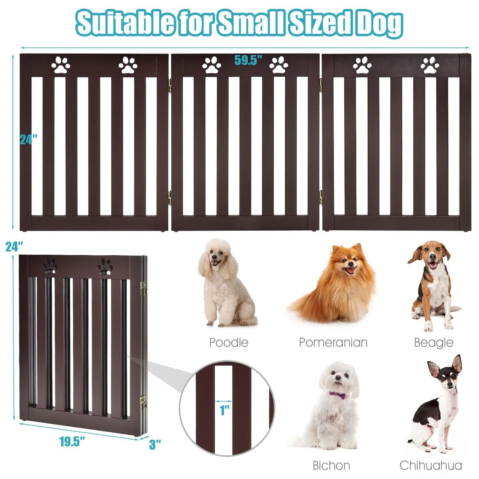 24 Inch Folding Wooden Freestanding Dog Gate with 360¬∞ Flexible Hinge for Pet by DirectDeals