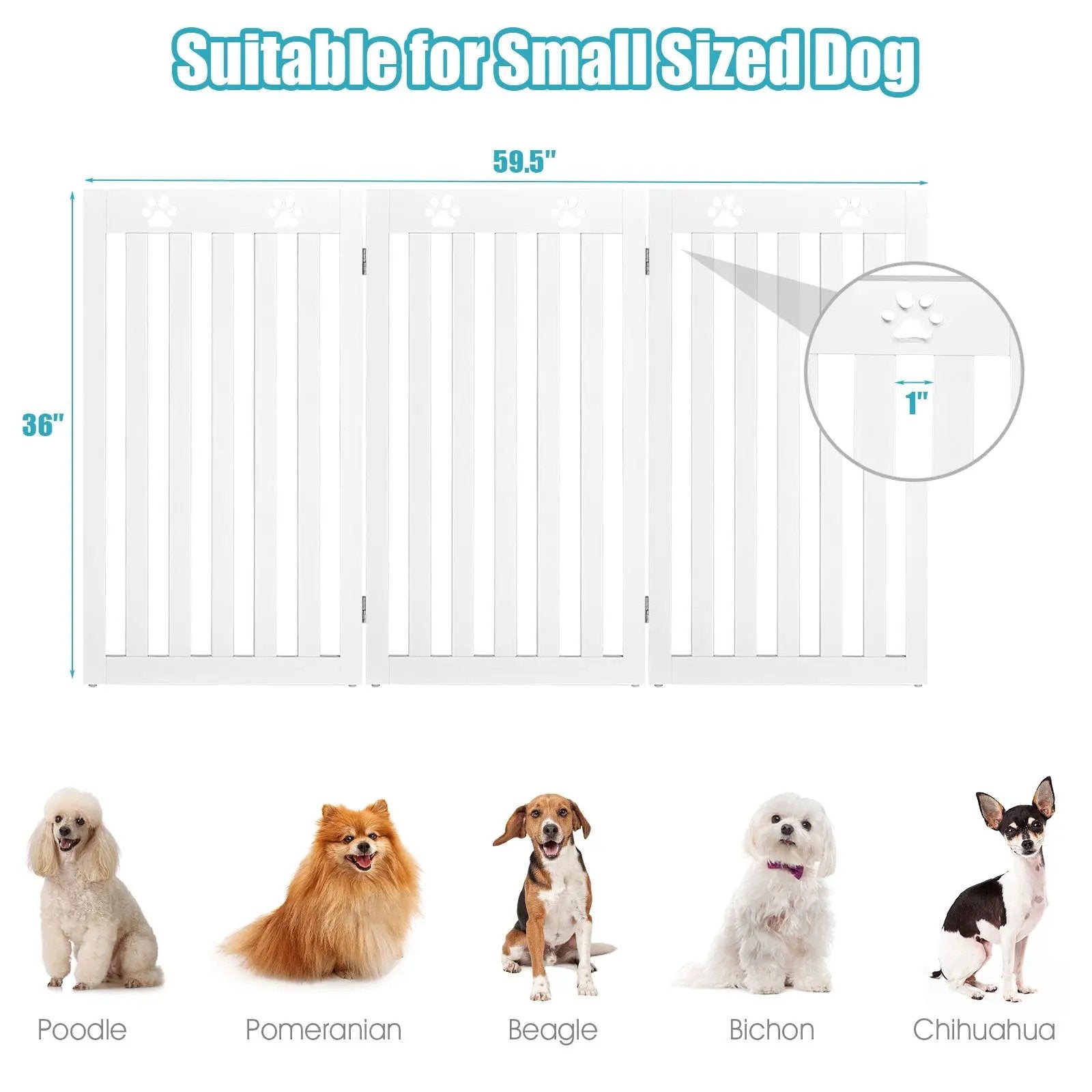 36 Inch Folding Wooden Freestanding Pet Gate Dog Gate with 360° Flexible Hinge by DirectDeals