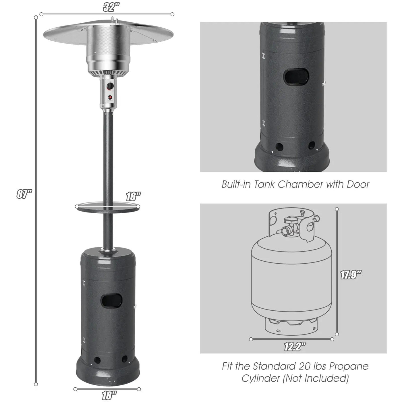 Outdoor Heater Propane Standing LP Gas Steel with Table by DirectDeals