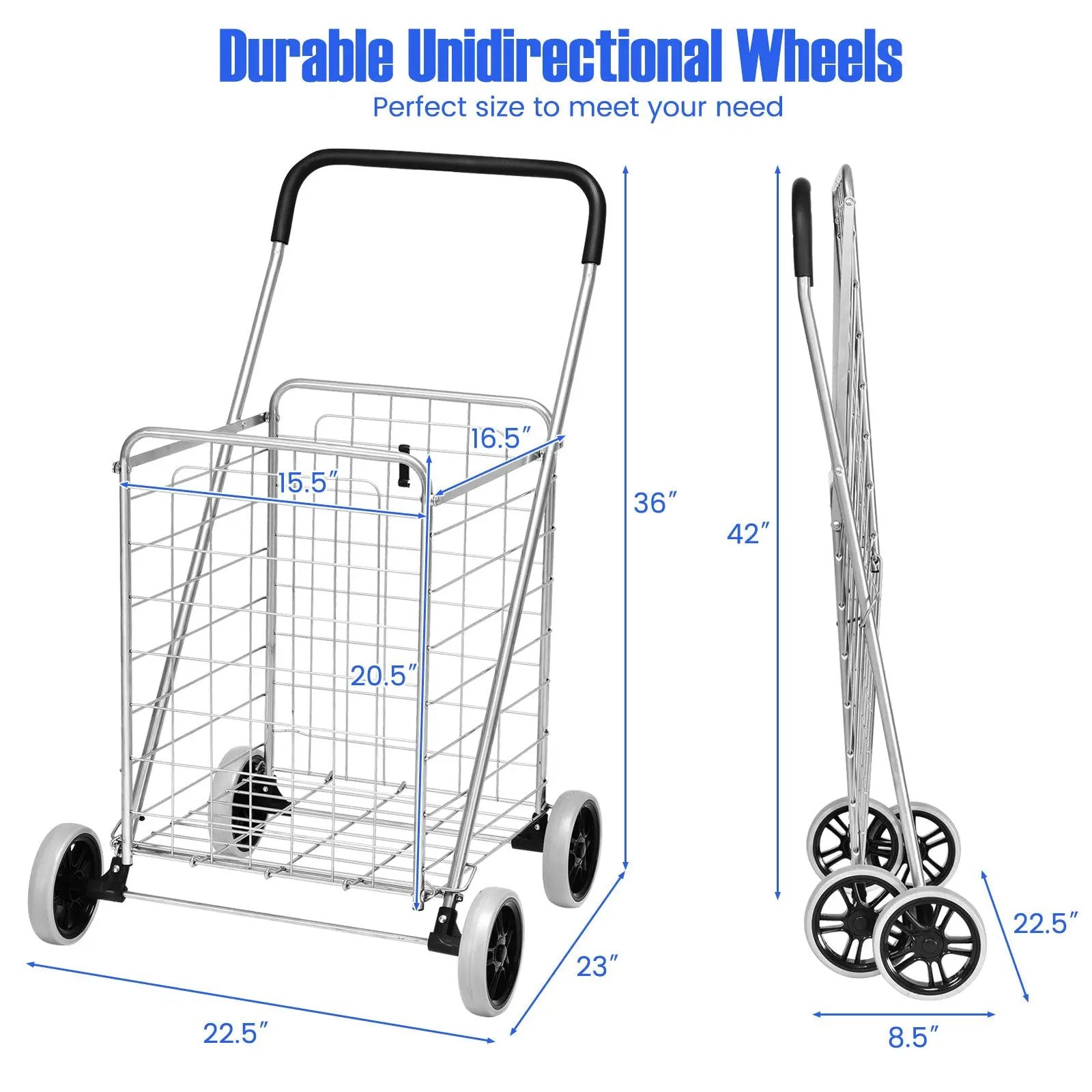 Portable Folding Shopping Cart Utility for Grocery Laundry-Silver by DirectDeals
