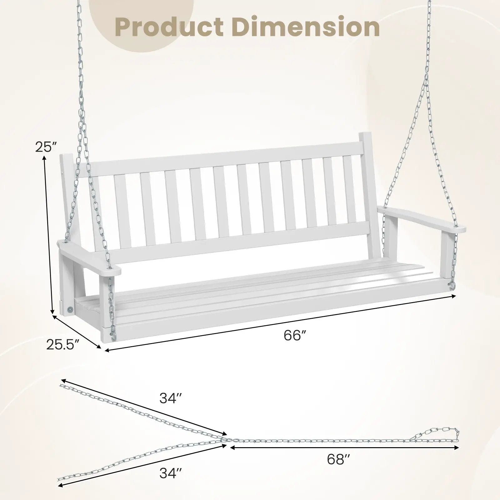 3-Person Wooden Outdoor Porch Swing with 800 lbs Weight Capacity by DirectDeals