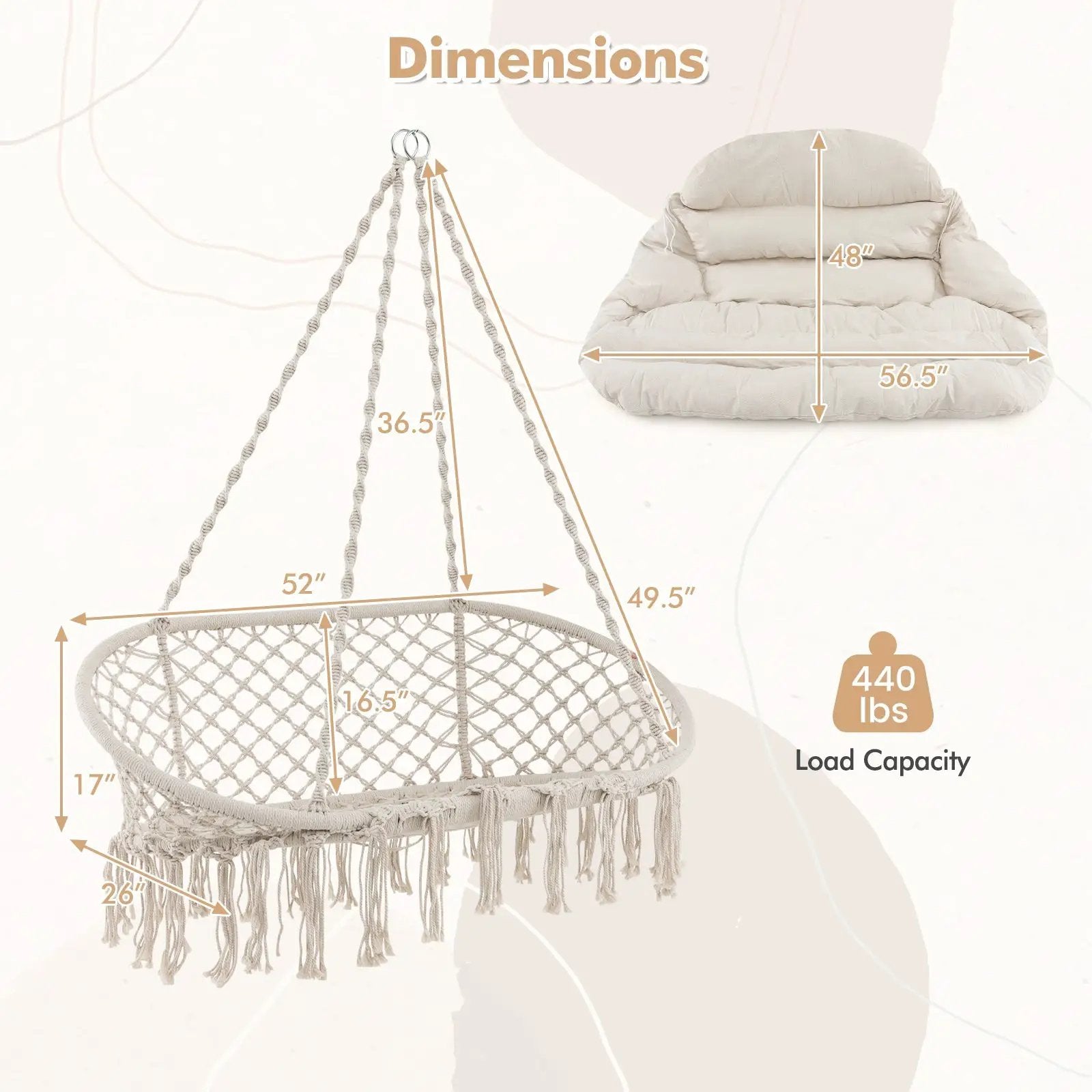 Hand-Woven Rope Hanging Chair with Cushion and Folding Frame by DirectDeals