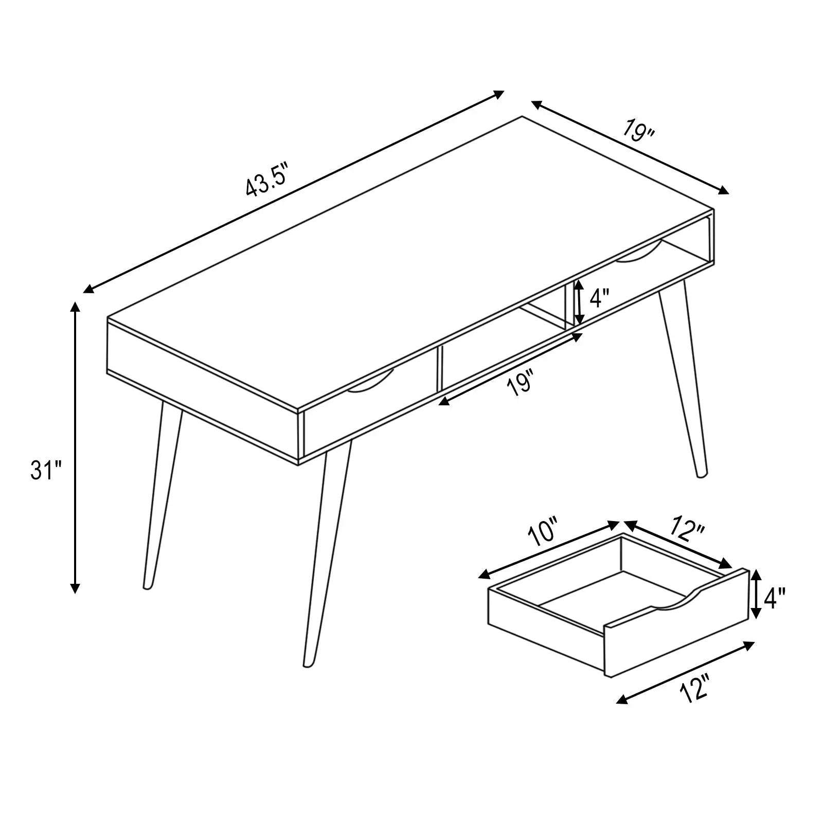Stylish Computer Desk Workstation with 2 Drawers and Solid Wood Legs by DirectDeals