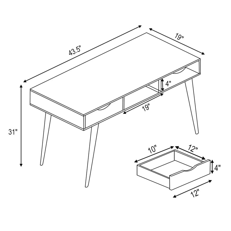 Stylish Computer Desk Workstation with 2 Drawers and Solid Wood Legs by DirectDeals