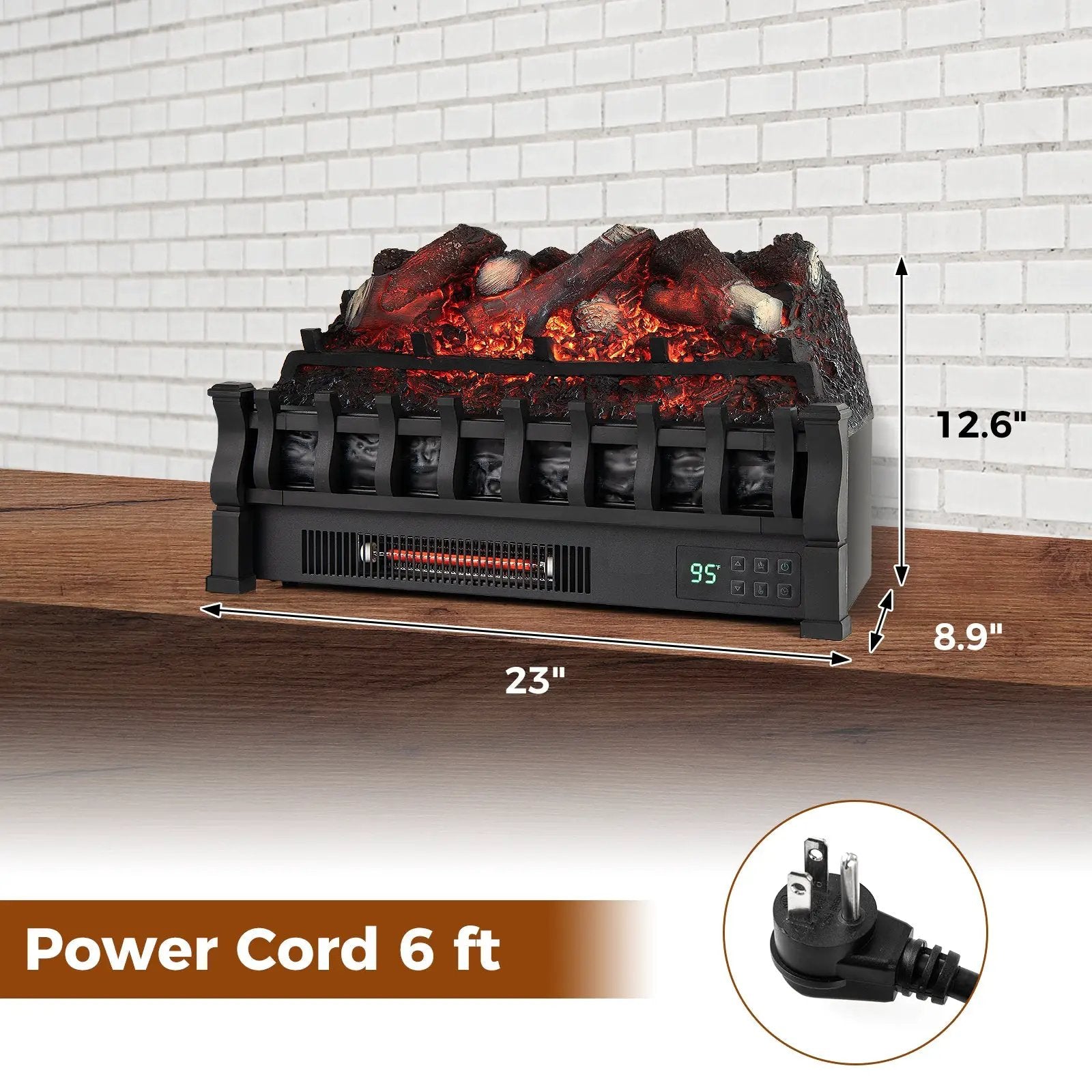 Infrared Quartz Electric Fireplace with Adjustable 3D Flame Colors and Overheat Protection-Black by DirectDeals