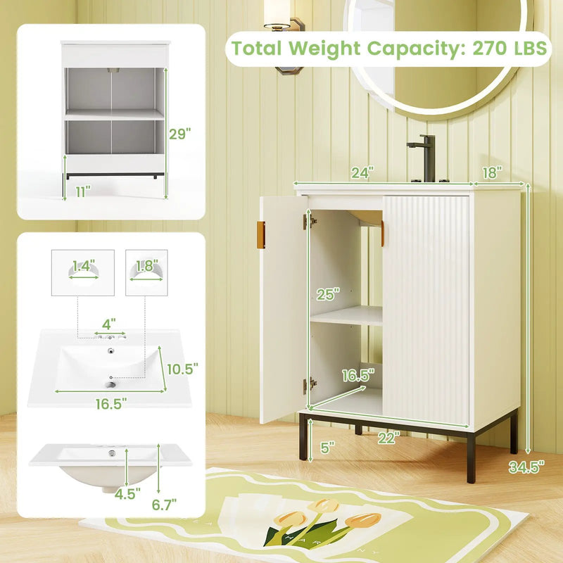 24 Inch Bathroom Vanity with Sink Combo and Adjustable Shelf-White by DirectDeals