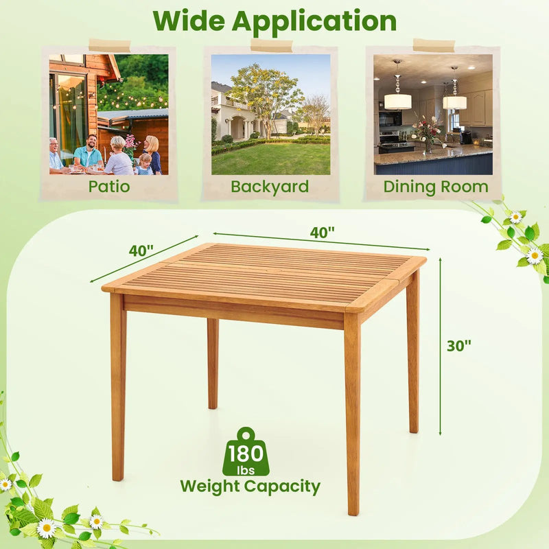 40 Inch Acacia Wood Dining Square Bistro Table with 1.96 Inch Umbrella Hole by DirectDeals