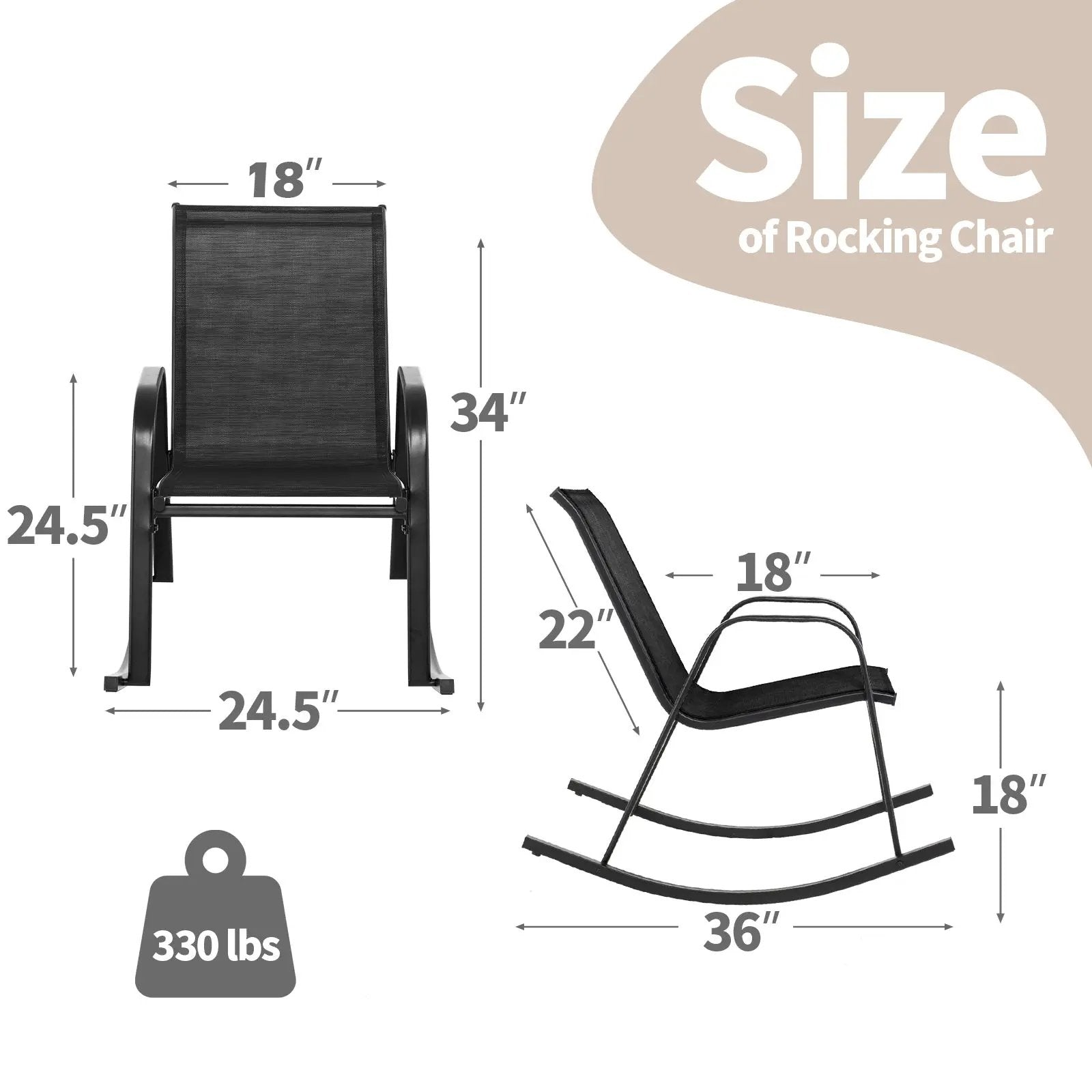 Set of 2 Metal Patio Rocking Chair with Breathable Seat Fabric by DirectDeals