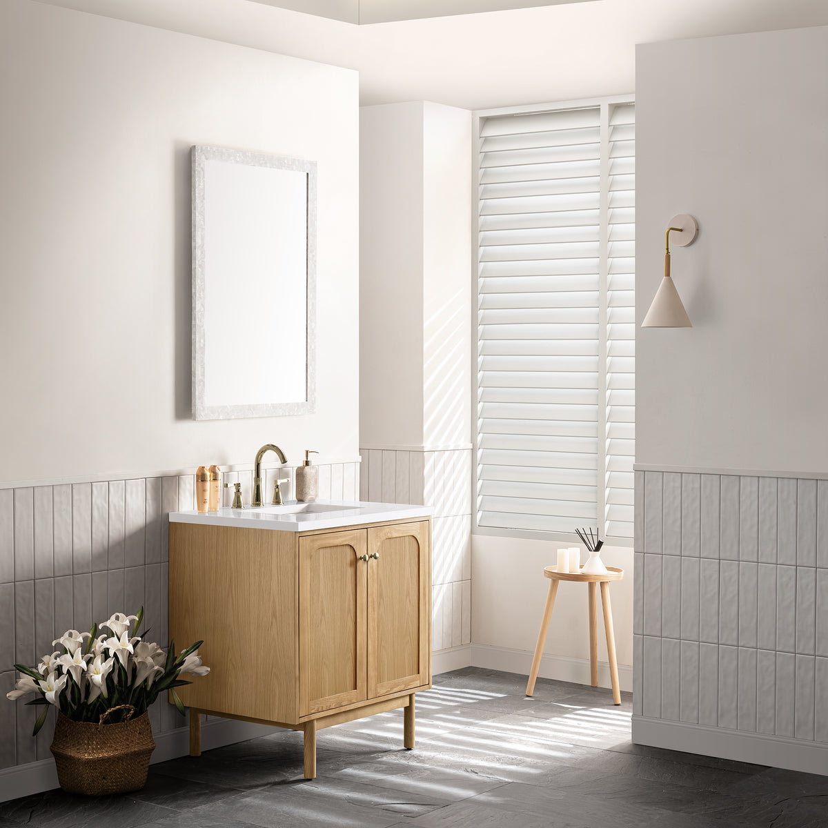James Martin Laurent 30" Dual Mount Single Bathroom Vanity, Light Natural Oak, view 39