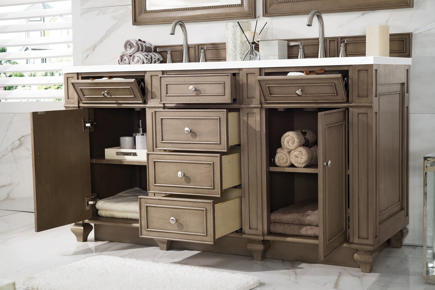 James Martin Bristol 60" Double Bathroom Vanity, Whitewashed Walnut by James Martin