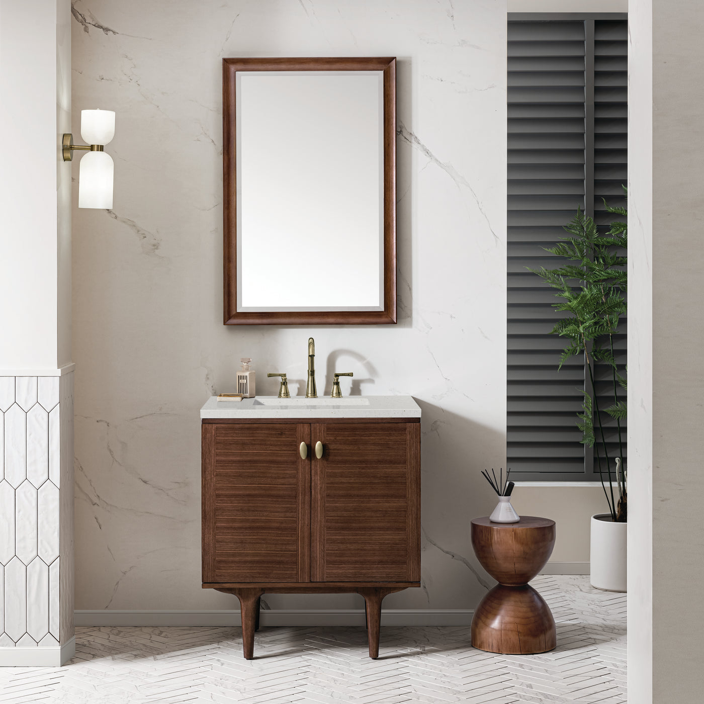 James Martin Amberly 30" Dual Mount Single Bathroom Vanity, Mid-Century Walnut by James Martin
