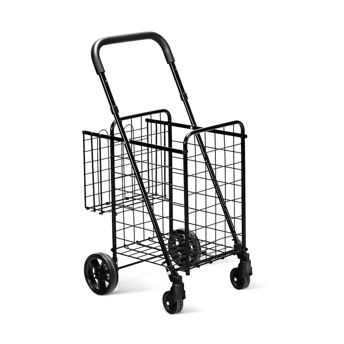 Folding Shopping Cart Basket Rolling Trolley with Adjustable Handle by DirectDeals