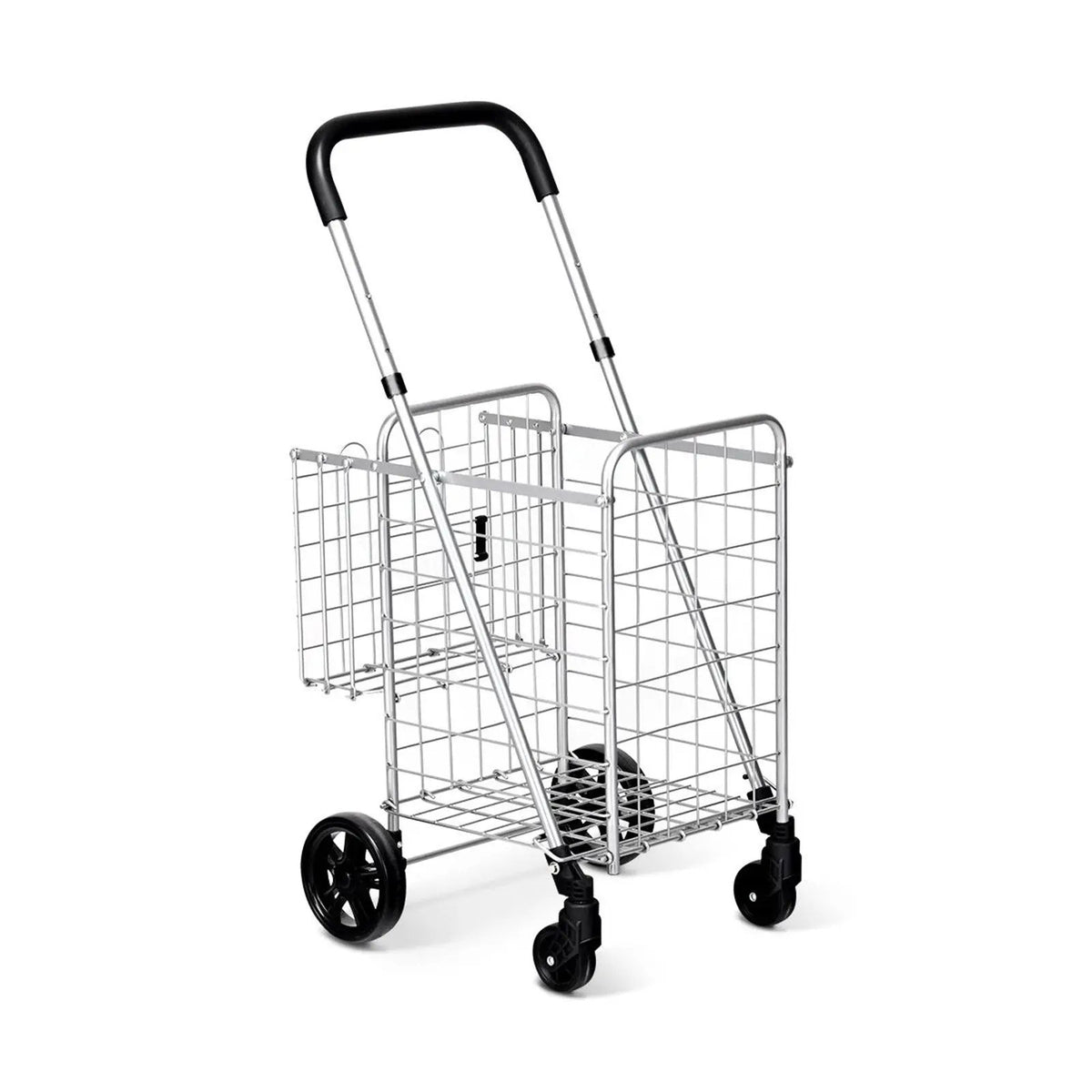 Folding Shopping Cart Basket Rolling Trolley with Adjustable Handle by DirectDeals