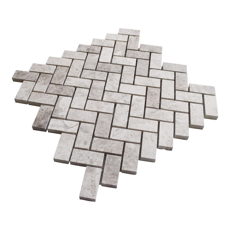 Sky Blue Honed Herringbone 1x2 Marble Mosaics 11x11 Marble Honed 12x12 Mosaics — 1