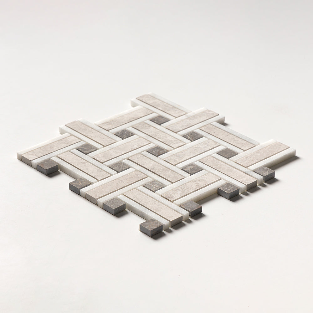 Sky Blue Honed Thin Basket Marble Mosaics 12x12 Marble Honed 12x12 Mosaics — 2