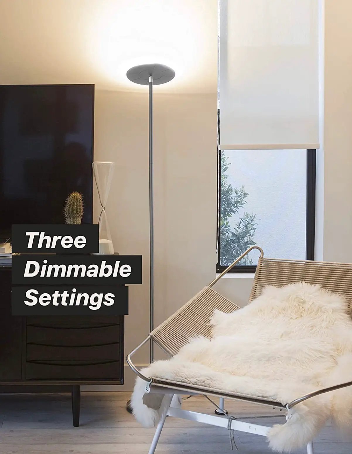 Sky Moon LED Torchiere Super Bright Floor Lamp - High Lumen Light for Living Rooms & Offices - Dimmable by Outdoor Solar Outlet