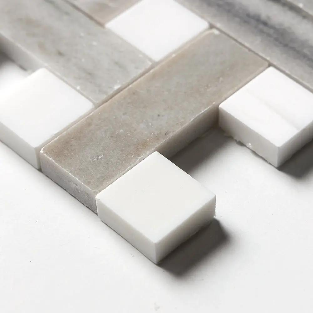 Skyline, Snow White Polished Basket Weave 1x3 Marble Mosaics 12x12 by Stonetiledepot