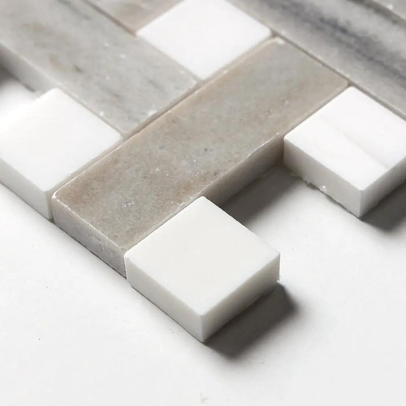Skyline, Snow White Polished Basket Weave 1x3 Marble Mosaics 12x12 by Stonetiledepot