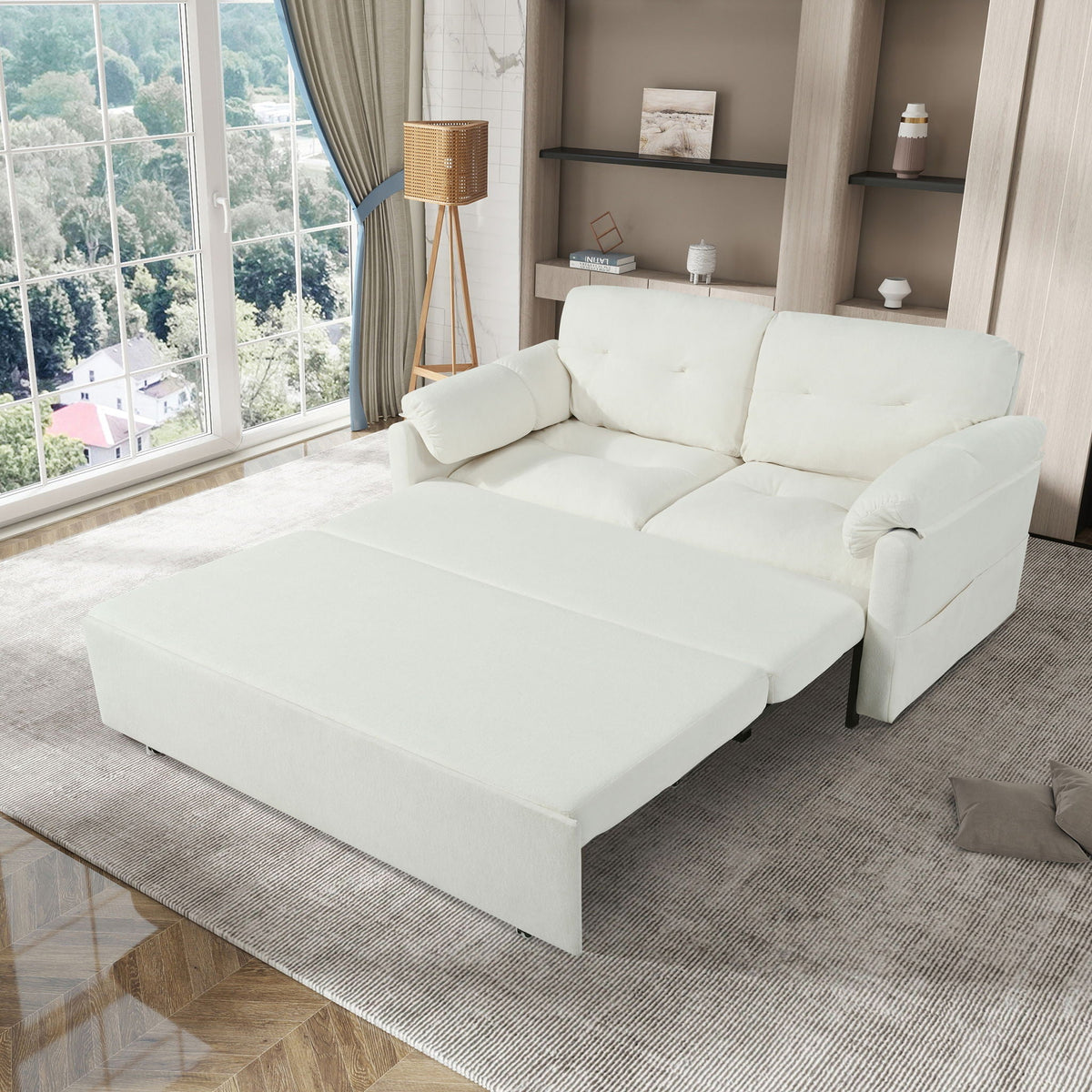 Convertible Pull Out Sofa Bed Queen Size with Side Storage - Fabric, Modern, photo 8 of 12