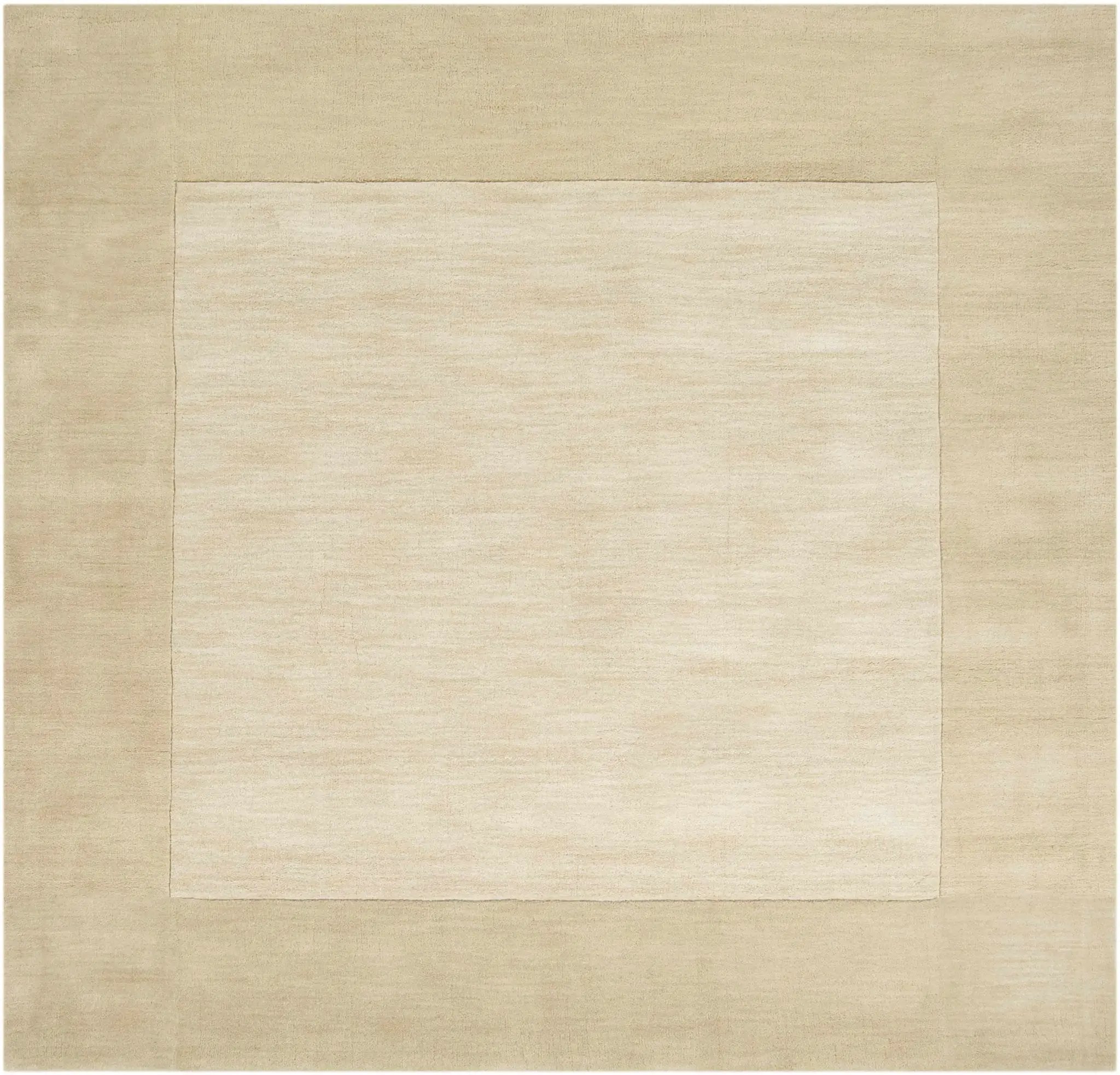 Bordered Solid Beige Wool Rug by Boutique Rugs