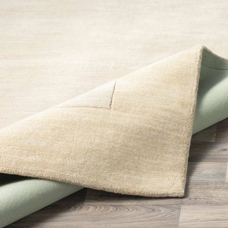 Bordered Solid Beige Wool Rug by Boutique Rugs