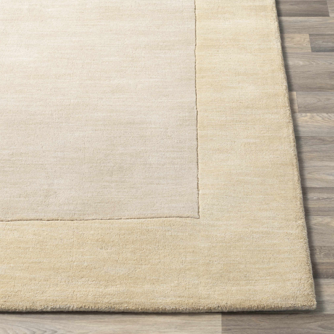 Bordered Solid Beige Wool Rug by Boutique Rugs