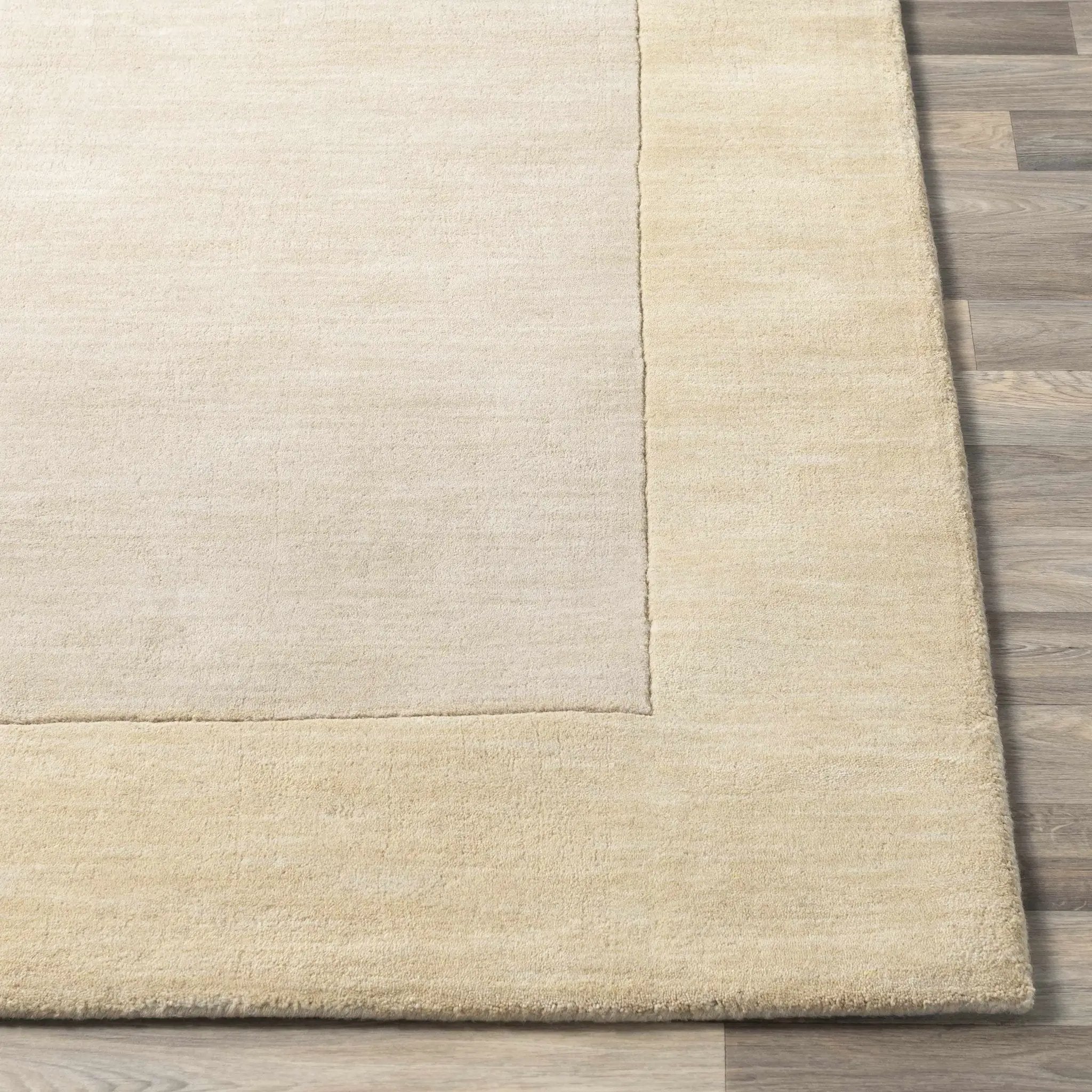 Bordered Solid Beige Wool Rug by Boutique Rugs