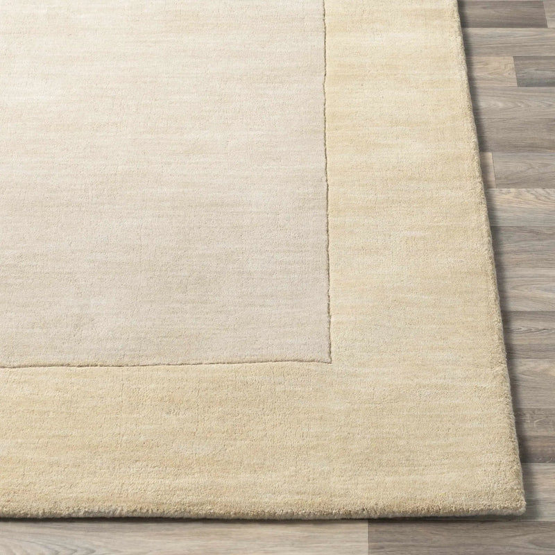 Bordered Solid Beige Wool Rug by Boutique Rugs