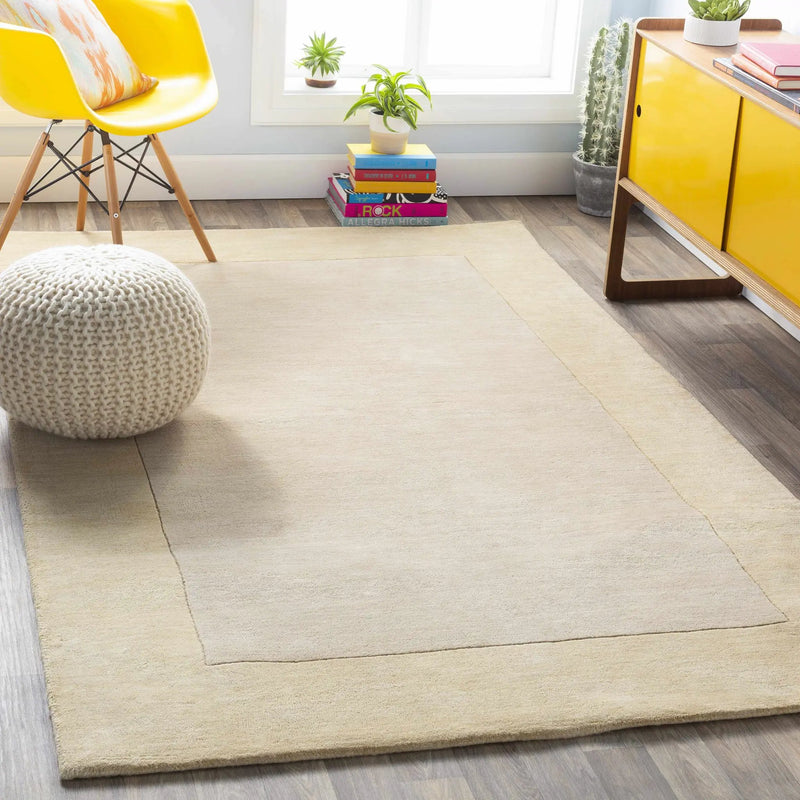 Bordered Solid Beige Wool Rug by Boutique Rugs