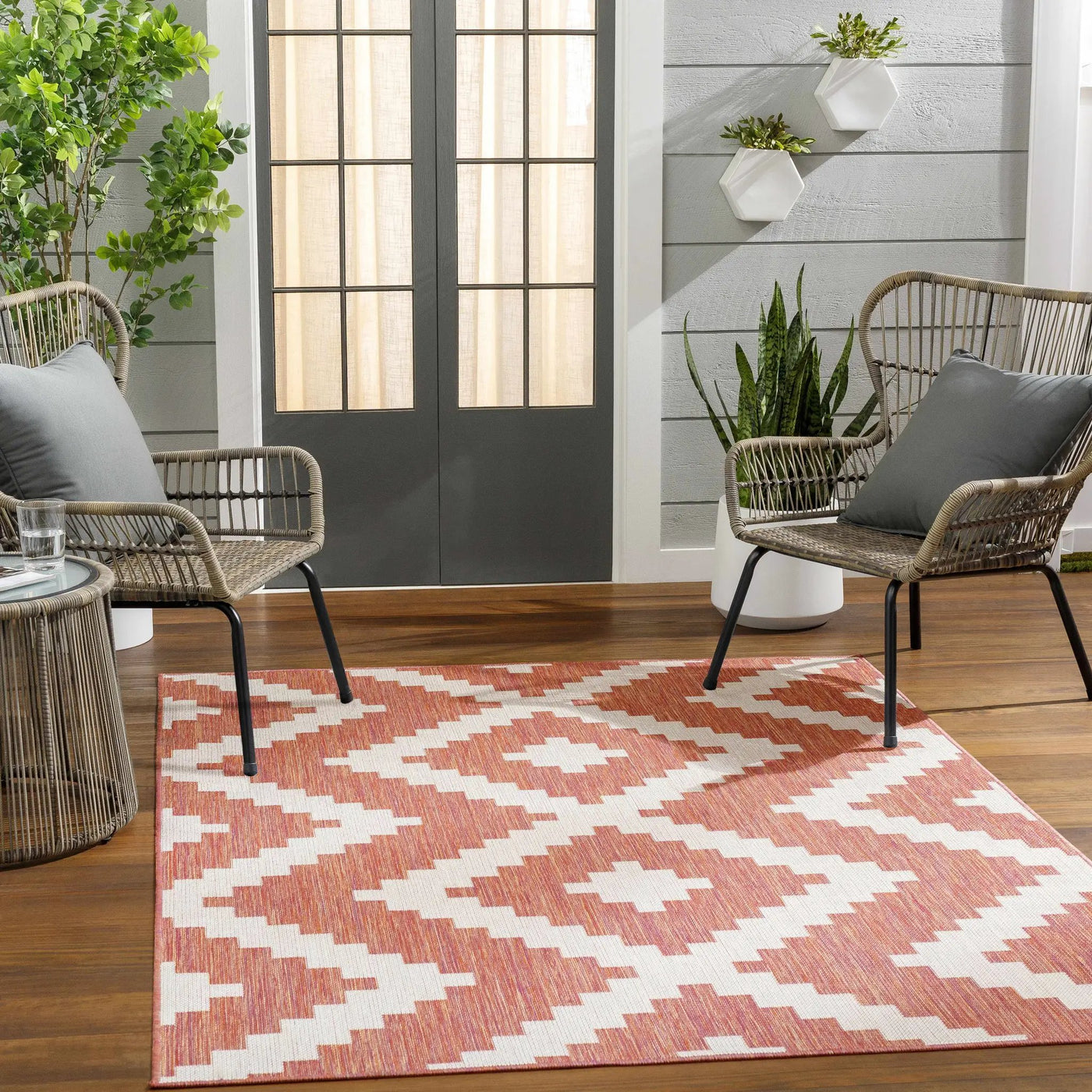 Anke Orange Outdoor Area Rug - Clearance by Boutique Rugs
