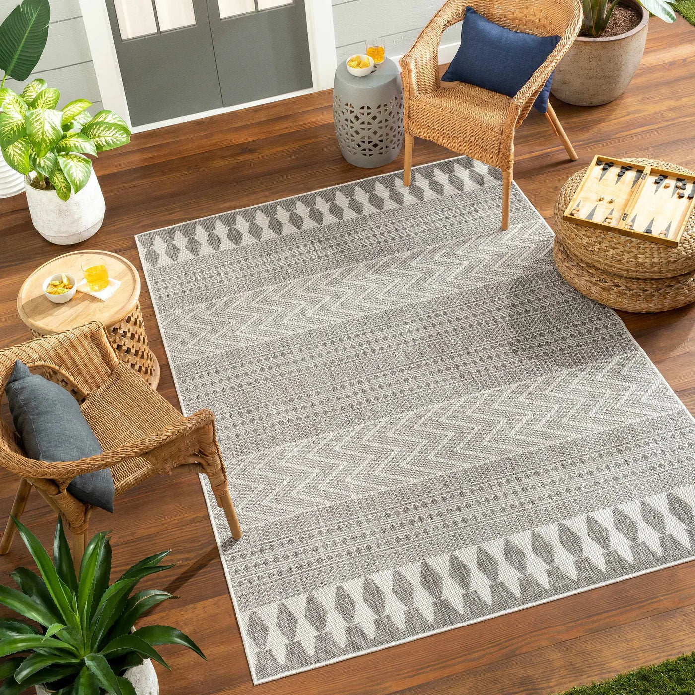 Asif Charcoal Outdoor Area Rug - Clearance by Boutique Rugs