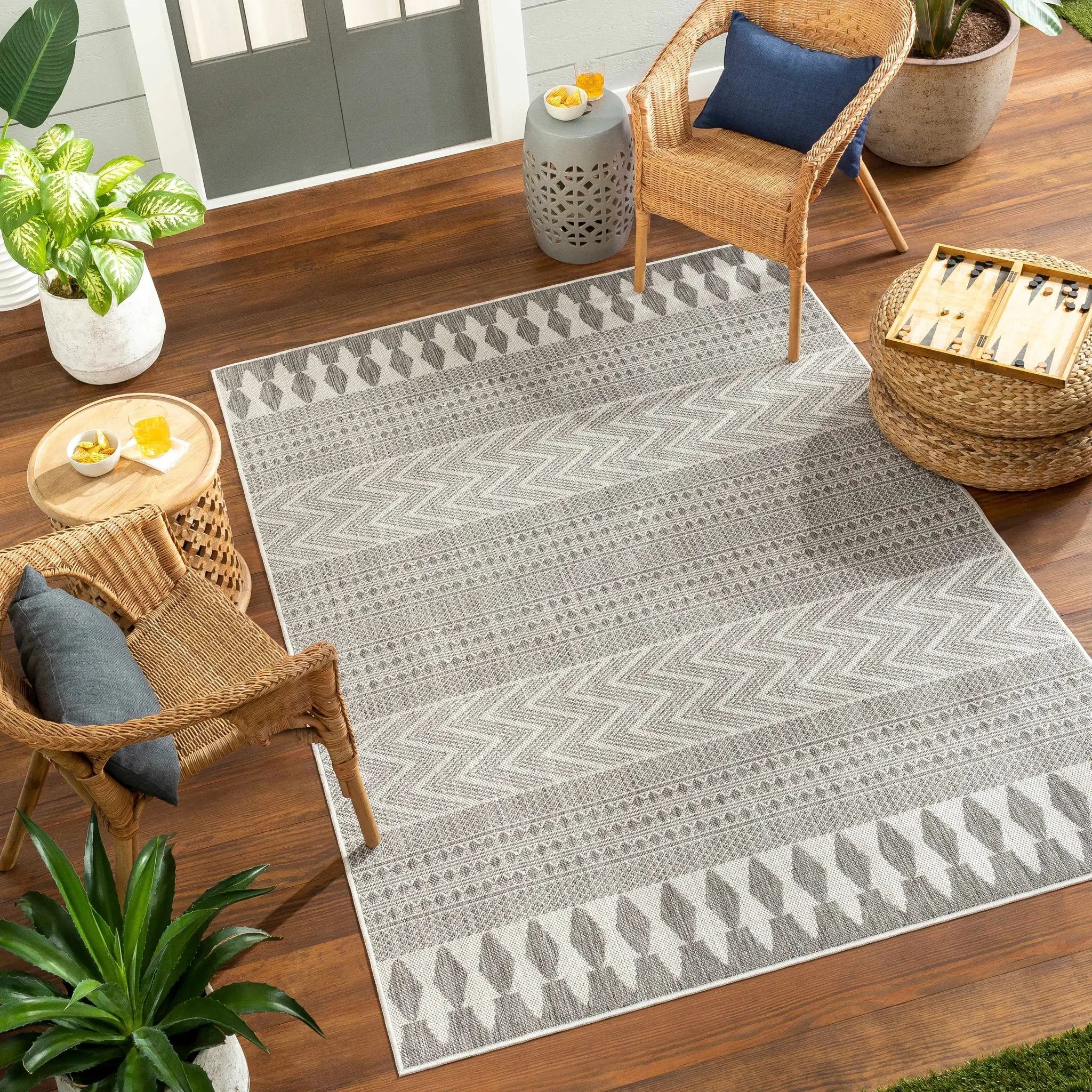 Asif Charcoal Outdoor Area Rug - Clearance by Boutique Rugs