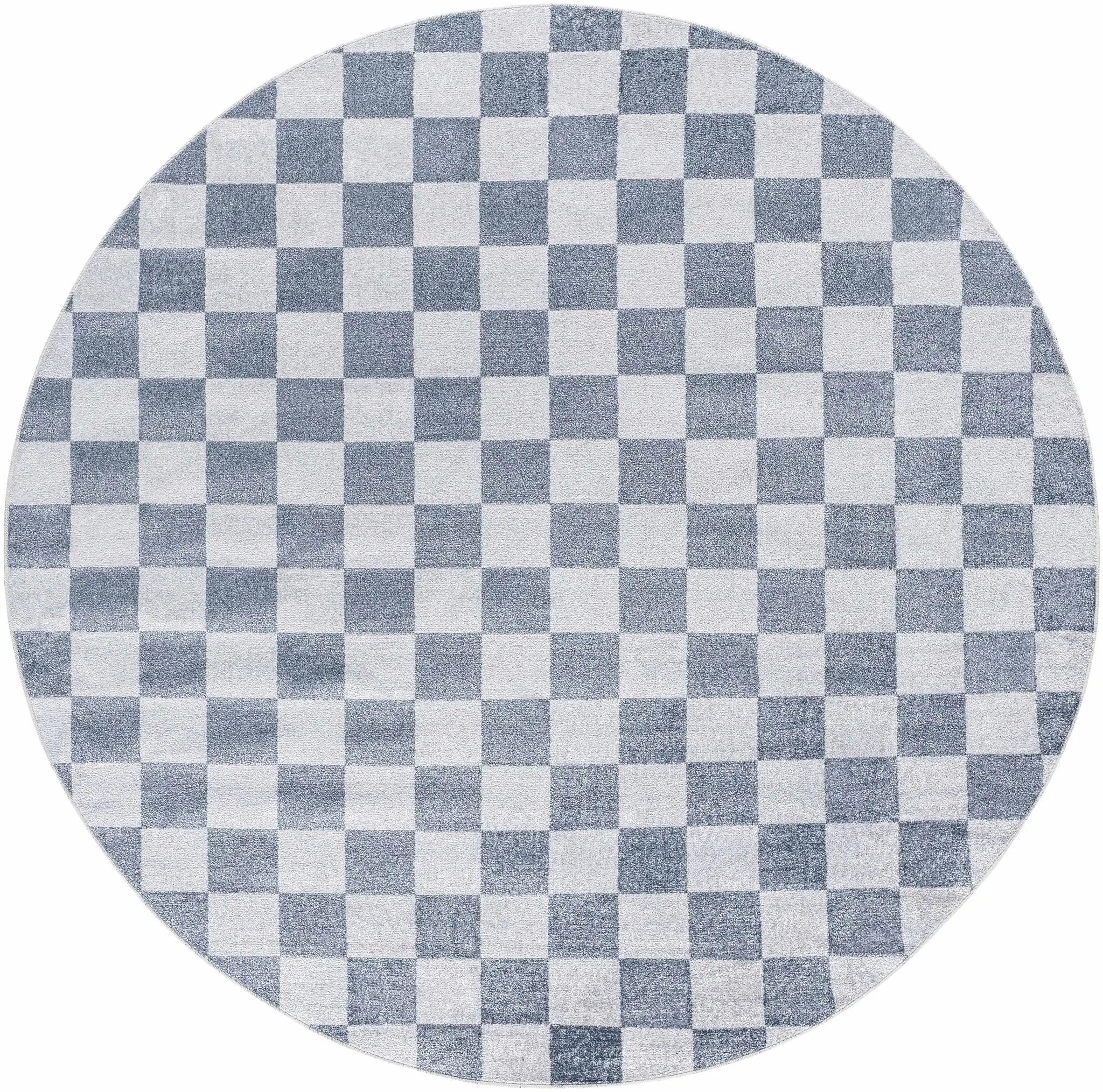Alie Blue Gray Checkered Washable Rug by Boutique Rugs
